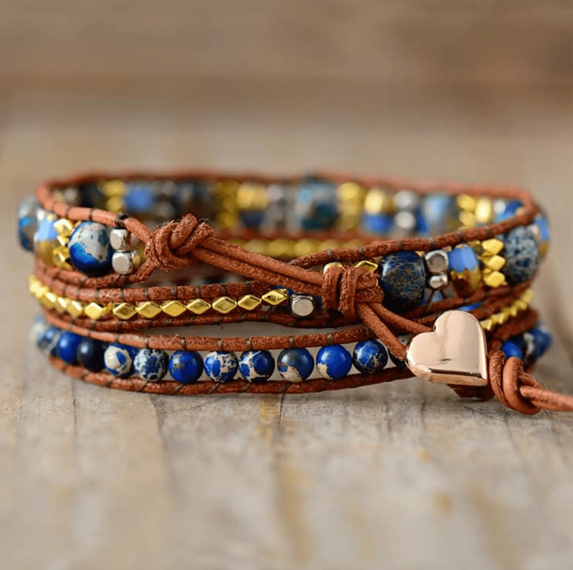 Blue Jasper & Goldtone Beaded Leather Wrap Bracelet sold by Zulily product image thumbnail 2