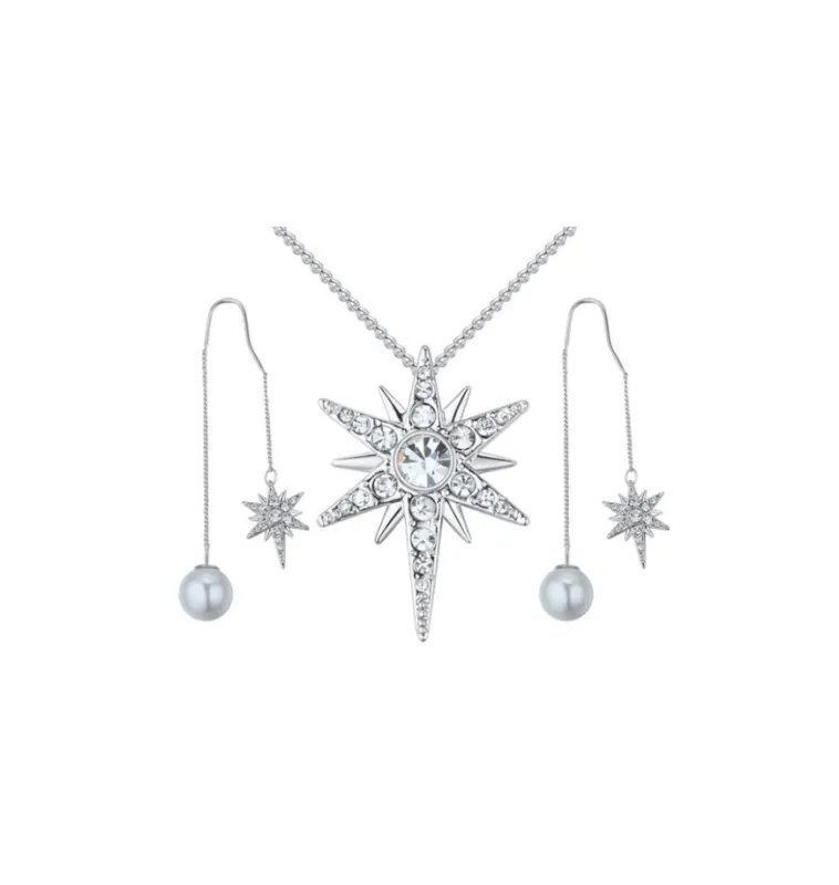 Clear Swarovski Crystal Necklace Earrings – Silvertone North Star Necklace Earrings Set With Swarovski Crystals By callura sold by Zulily