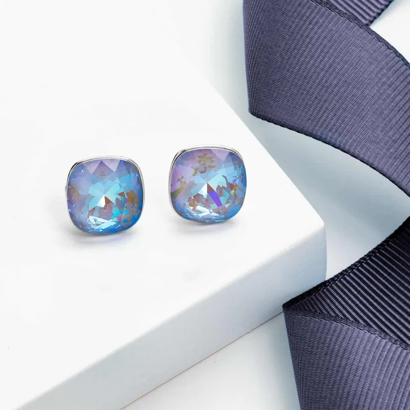 Blue Delite Swarovski Crystal Earrings – Cushion Cut Crystal Stud Earrings By callura sold by Zulily