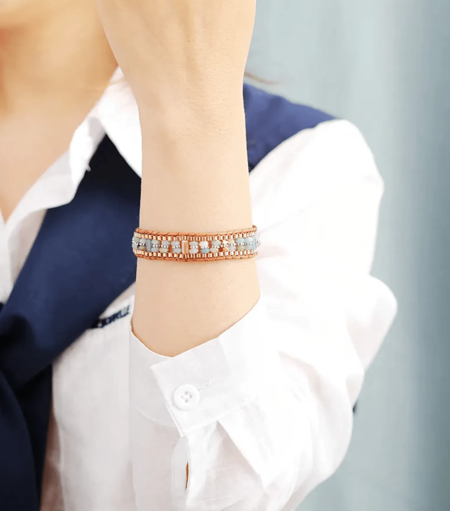 Goldtone Amazonite Rectangular & Stacked Beaded Bracelet sold by Zulily product image thumbnail 4