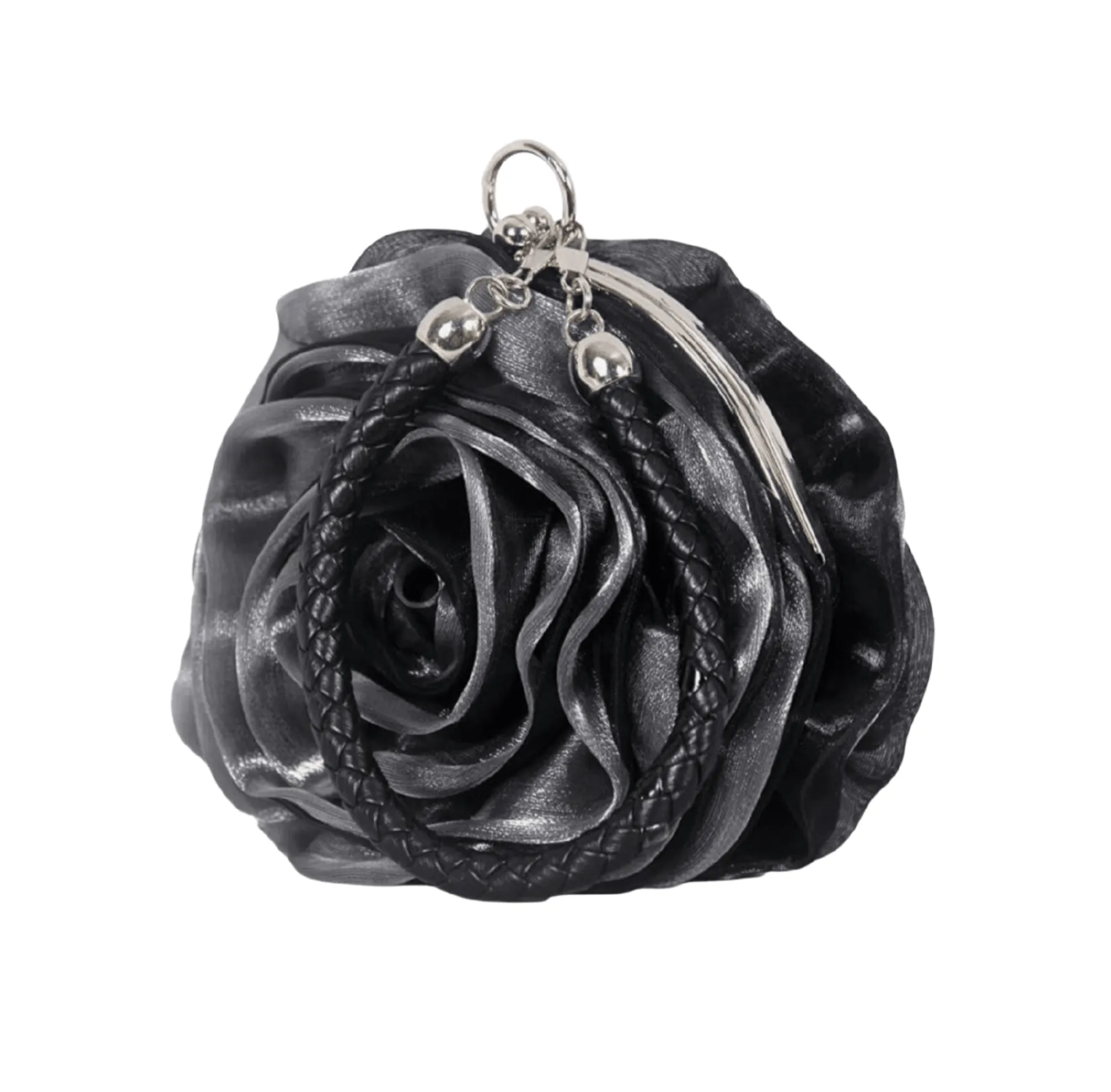 Grey Satine Rose Flower Clutch Handbag with Removeable Strap sold by Zulily product image thumbnail 2