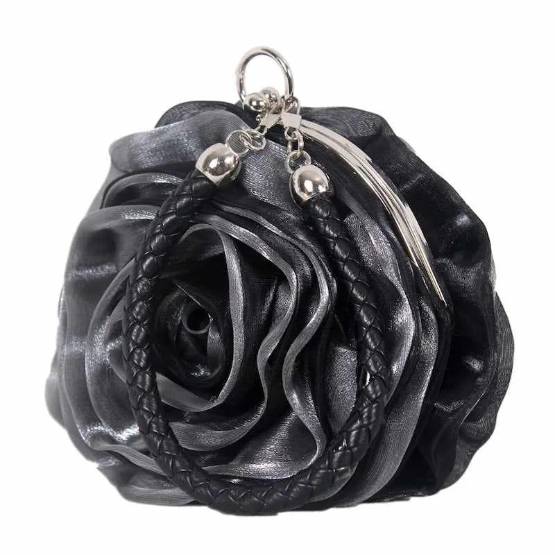 Grey Satine Rose Flower Clutch Handbag with Removeable Strap sold by Zulily
