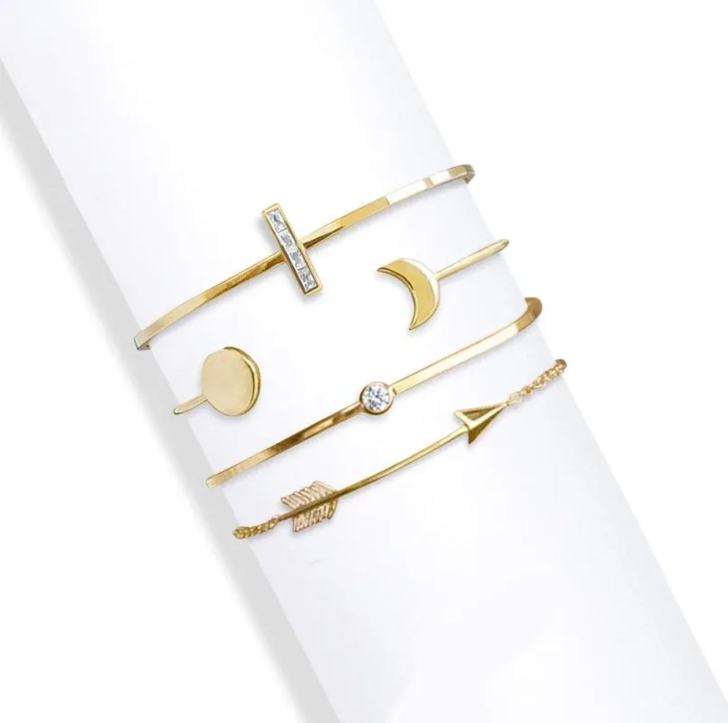 Gold Clear Arrow & Bar Swarovski Crystal Bracelet – Set Of 4 Bracelets Bangles By callura sold by Zulily