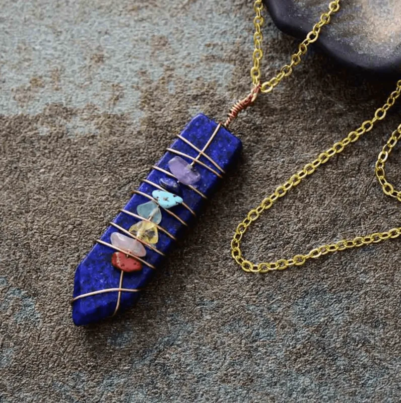 Goldtone Lapis Prism Chakra Pendant Necklace sold by Zulily