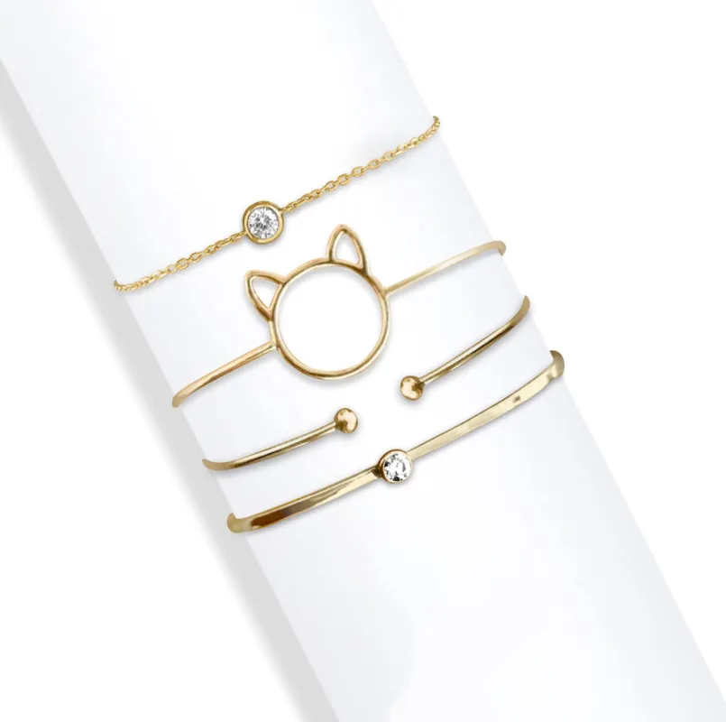 Gold Clear Cat Swarovski Crystal Bracelet – Set Of 4 Bracelets Bangles By callura sold by Zulily