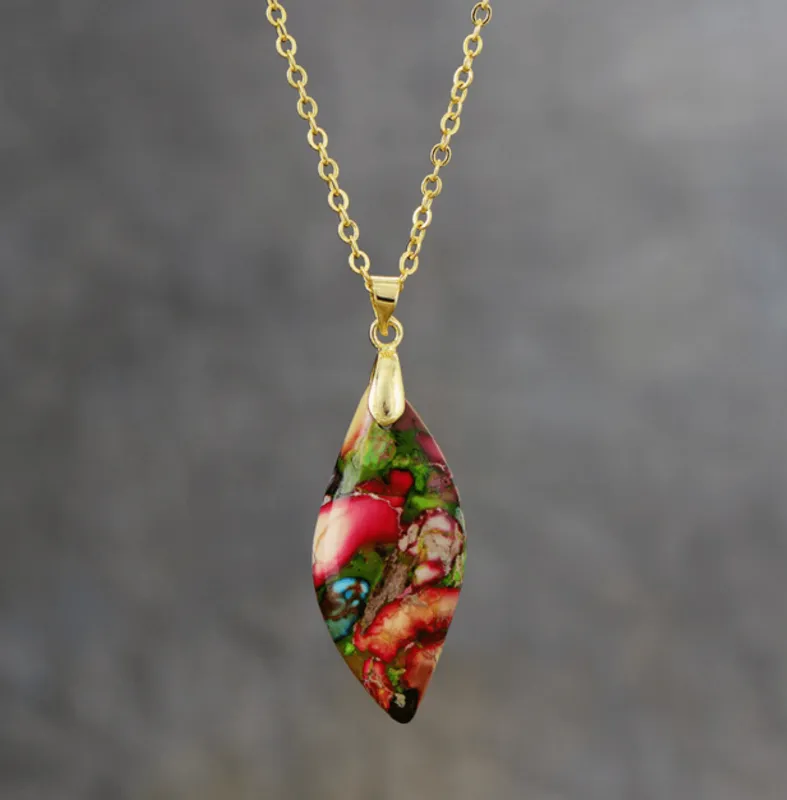 Goldtone & Multi Colored Red Jasper Leaf Pendant Necklace sold by Zulily