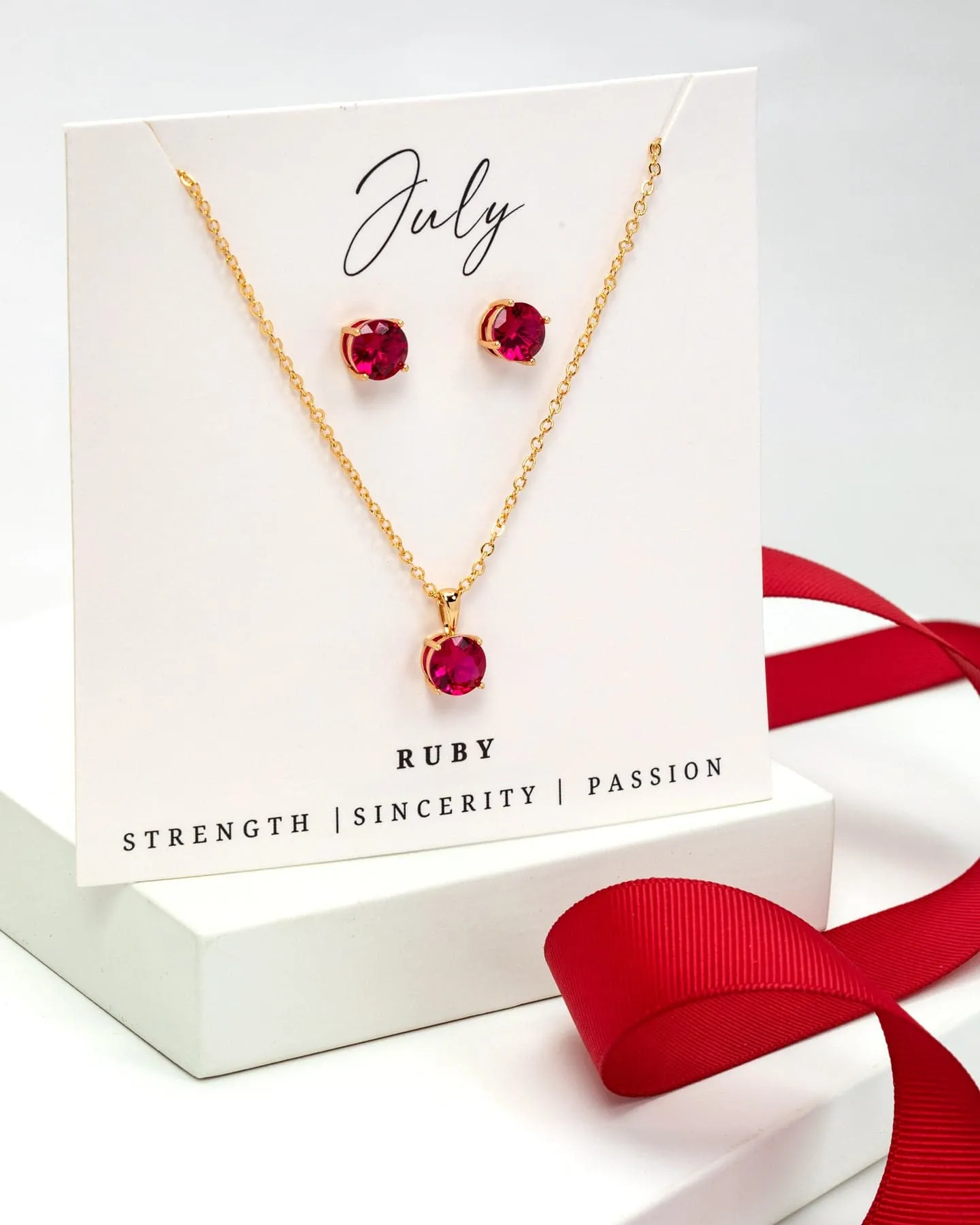 Gold Ruby - July Swarovski Crystal Necklace Earrings – Cz Birthstone Stud Earring Circular Pendant Set By callura sold by Zulily