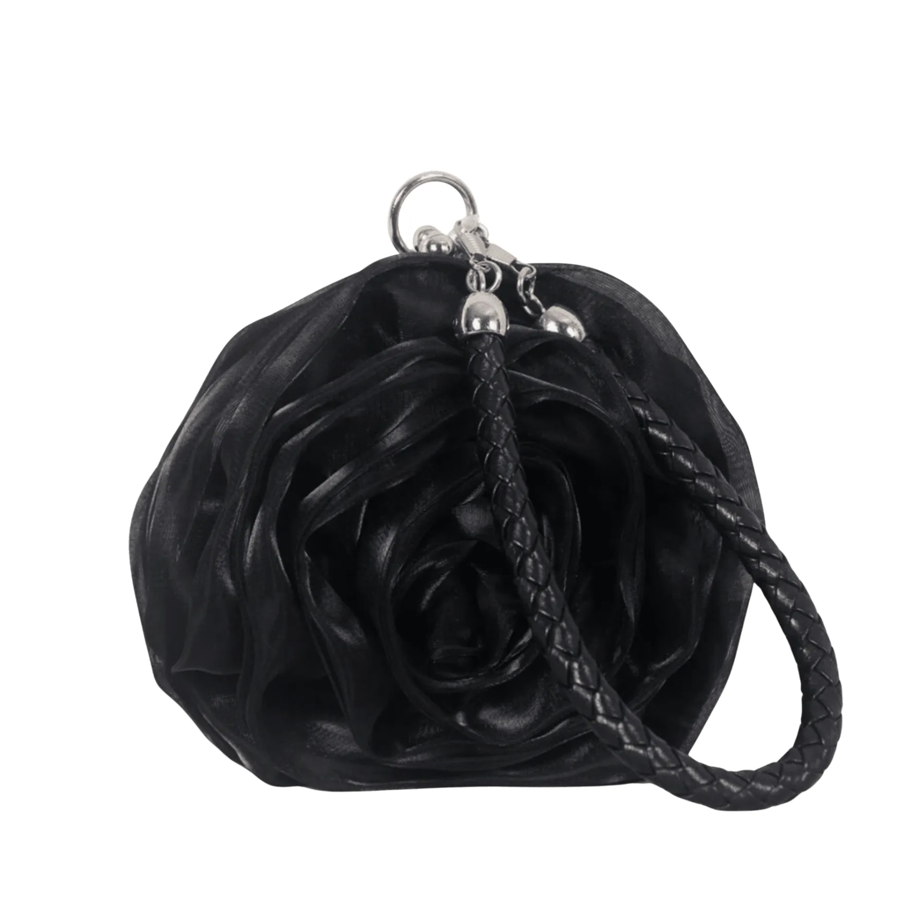 Black Satine Rose Flower Clutch Handbag with Removeable Strap sold by Zulily product image thumbnail 2