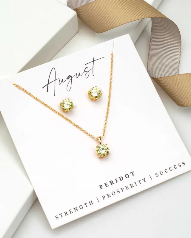 Gold Peridot - August Swarovski Crystal Necklace Earrings – Cz Birthstone Stud Earring Circular Pendant Set By callura sold by Zulily
