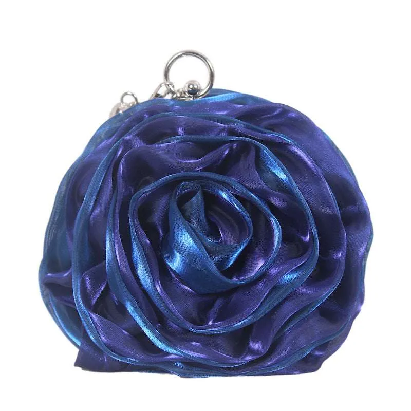 Blue Satine Rose Flower Clutch Handbag with Removeable Strap sold by Zulily