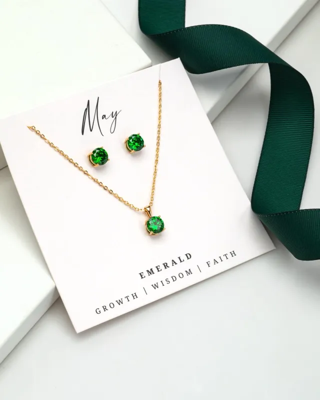 Gold Emerald - May Swarovski Crystal Necklace Earrings – Cz Birthstone Stud Earring Circular Pendant Set By callura sold by Zulily