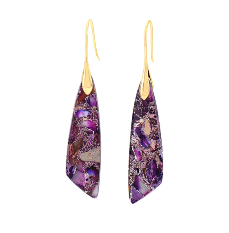 Goldtone Purple Emperor Jasper Dangle Prism Earrings made by Zulily