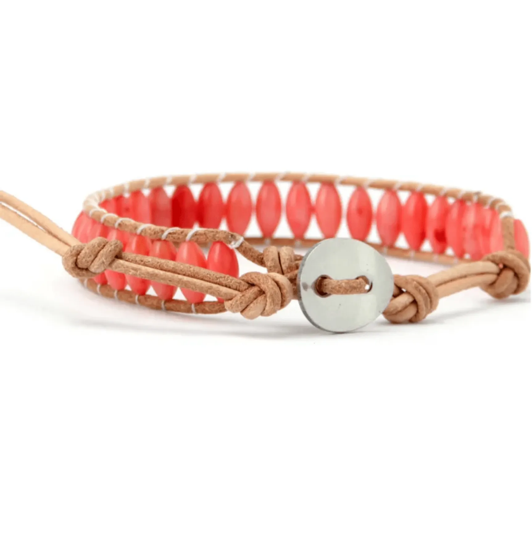 Coral Stone Beaded Leather Bracelet sold by Zulily product image thumbnail 2