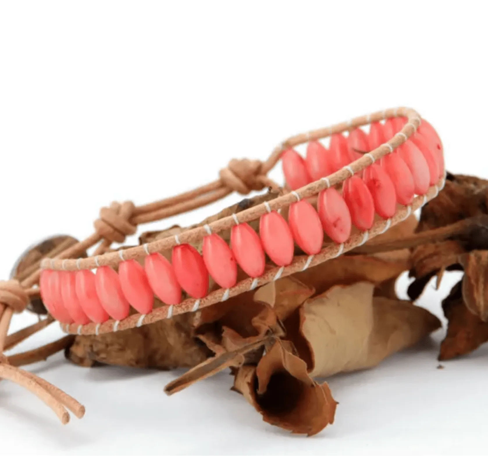 Coral Stone Beaded Leather Bracelet sold by Zulily product image thumbnail 3