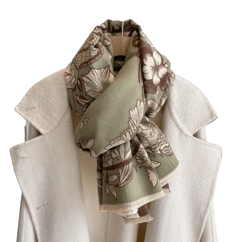 Olive Green & Brown Floral Fringe-Trimmed Scarf sold by Zulily