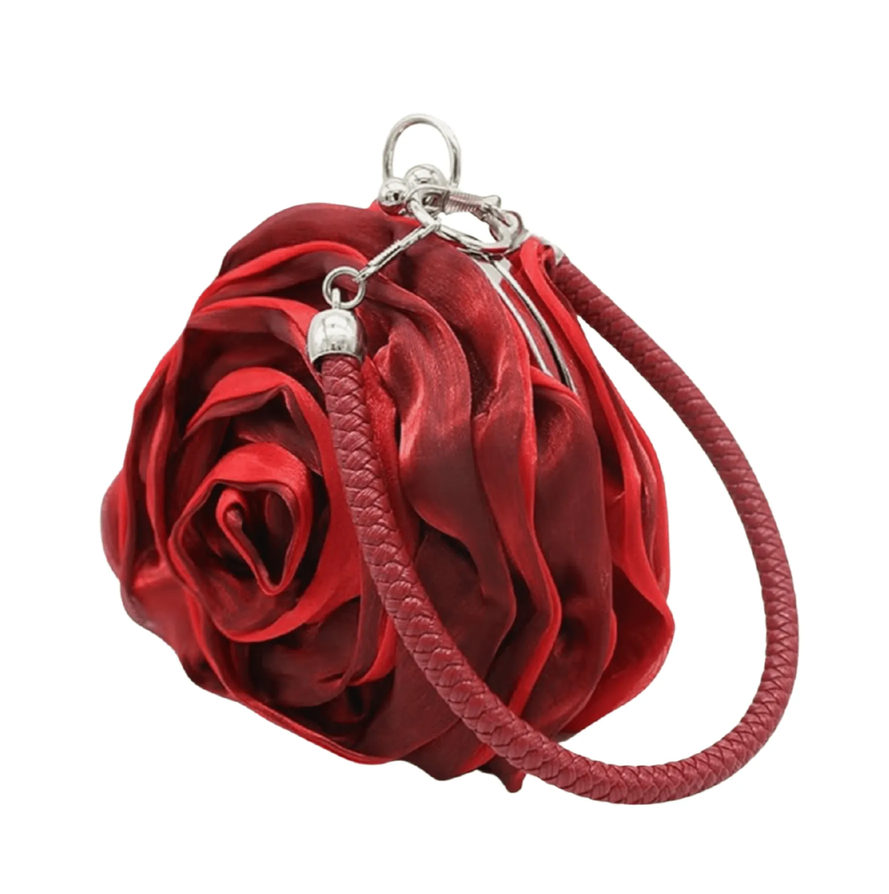 Red Satine Rose Flower Clutch Handbag with Removeable Strap sold by Zulily product image thumbnail 2