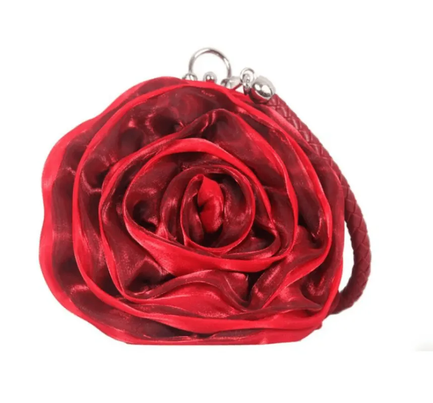 Red Satine Rose Flower Clutch Handbag with Removeable Strap sold by Zulily
