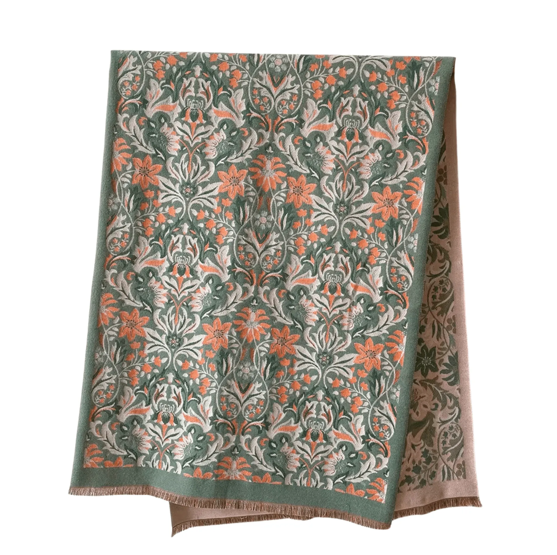 Sage Green & Orange Floral Paisley Fringe-Trimmed Scarf sold by Zulily product image thumbnail 2