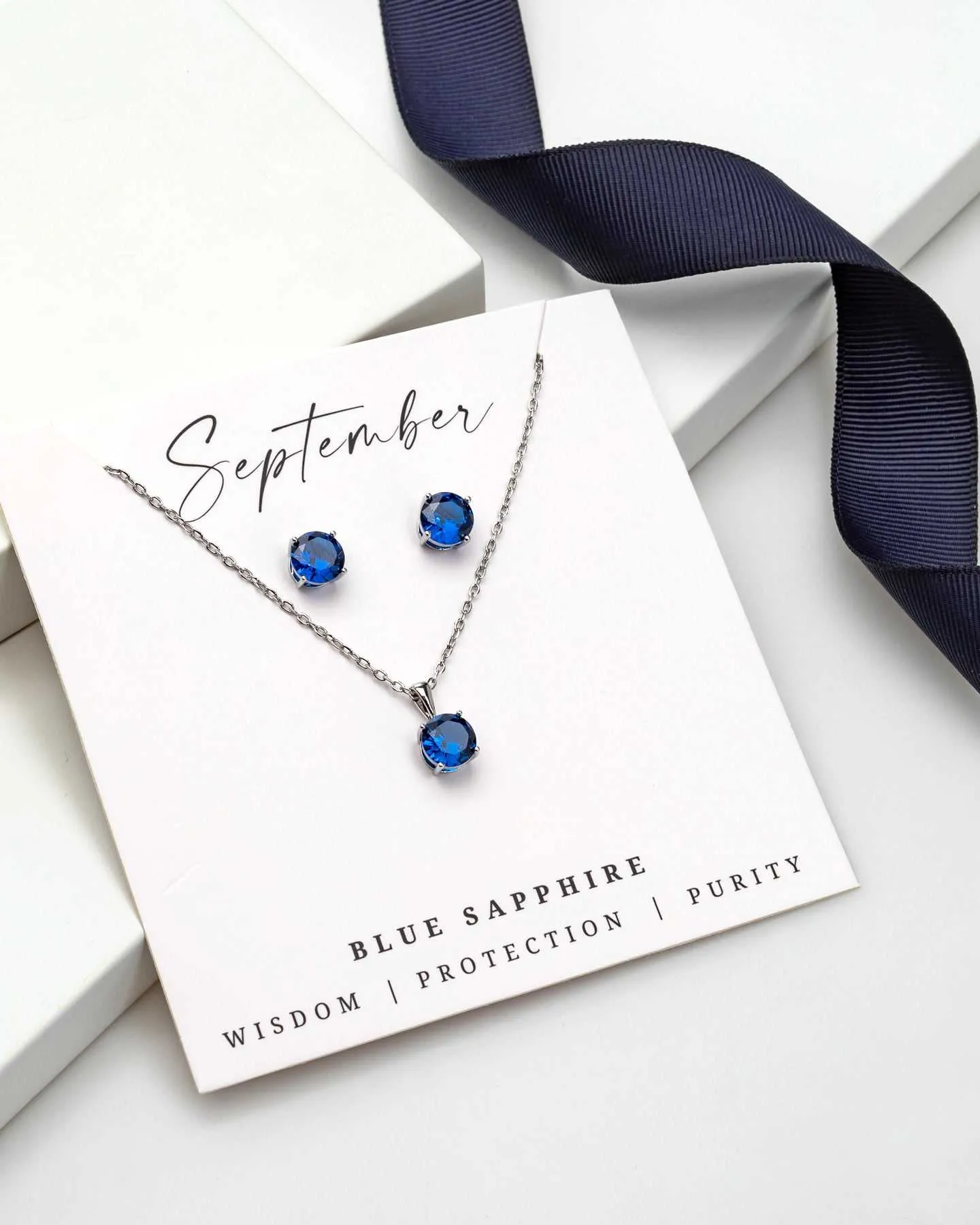 Silver Blue Sapphire - September Swarovski Crystal Necklace Earrings – Cz Birthstone Stud Earring Circular Pendant Set By callura sold by Zulily