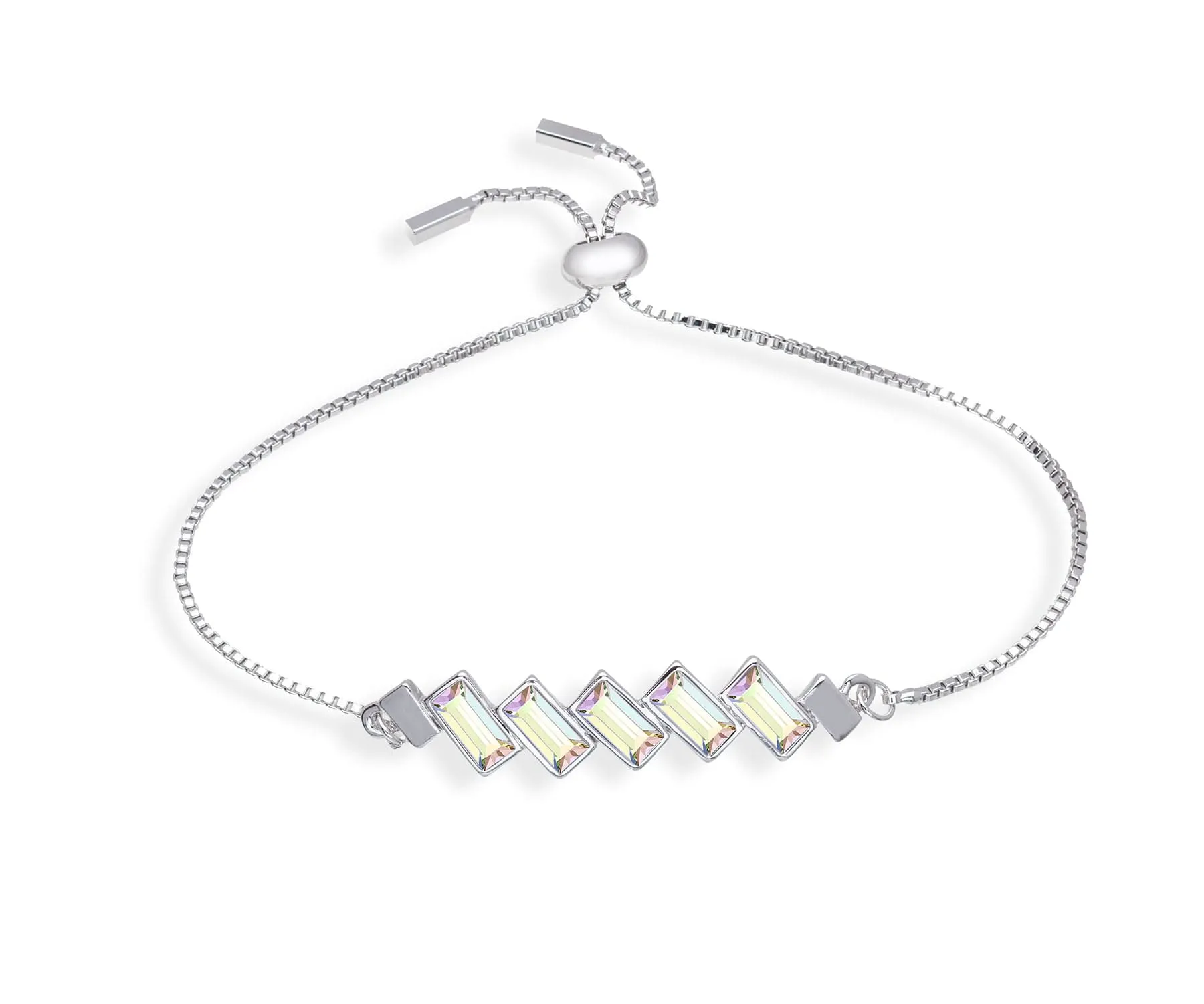 Silver Aurora Borealis Swarovski Crystal Bracelet – Baguette Crystal Adjustable Bracelet By callura sold by Zulily