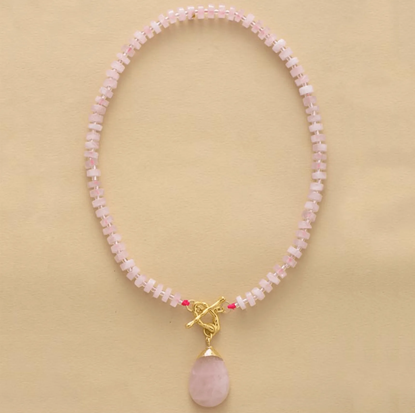 Rose Quartz Beaded Teardrop T Bar Necklace sold by Zulily product image thumbnail 2