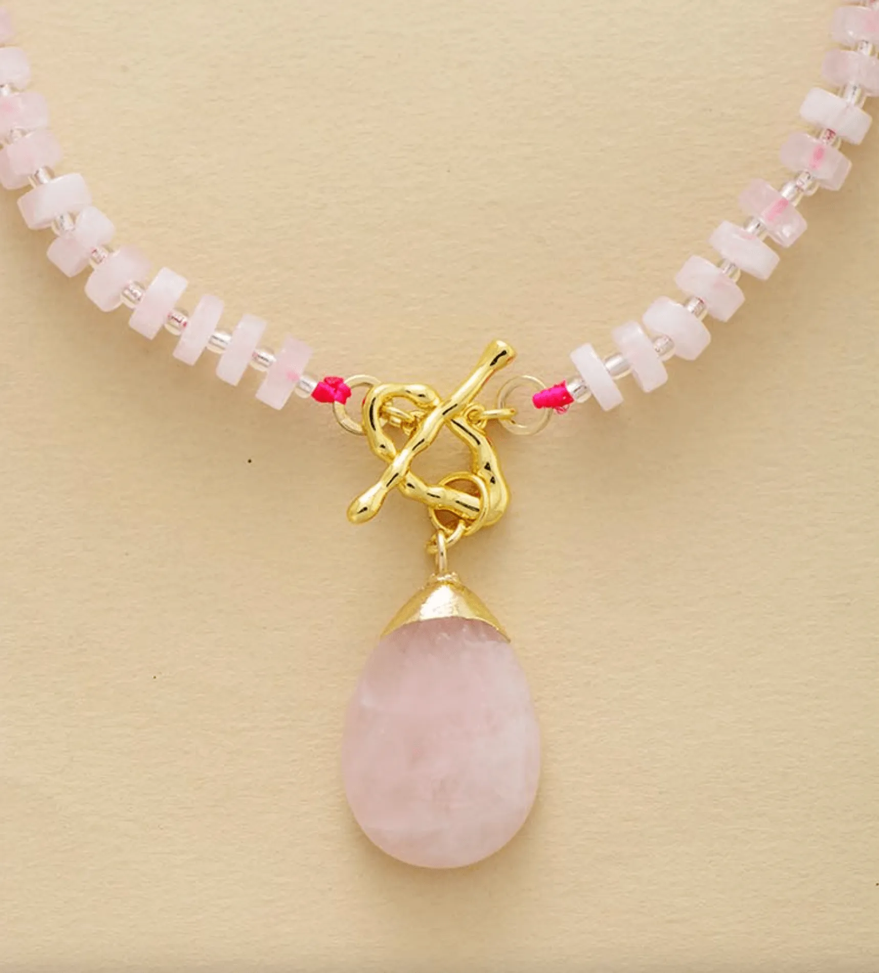 Rose Quartz Beaded Teardrop T Bar Necklace sold by Zulily product image thumbnail 3