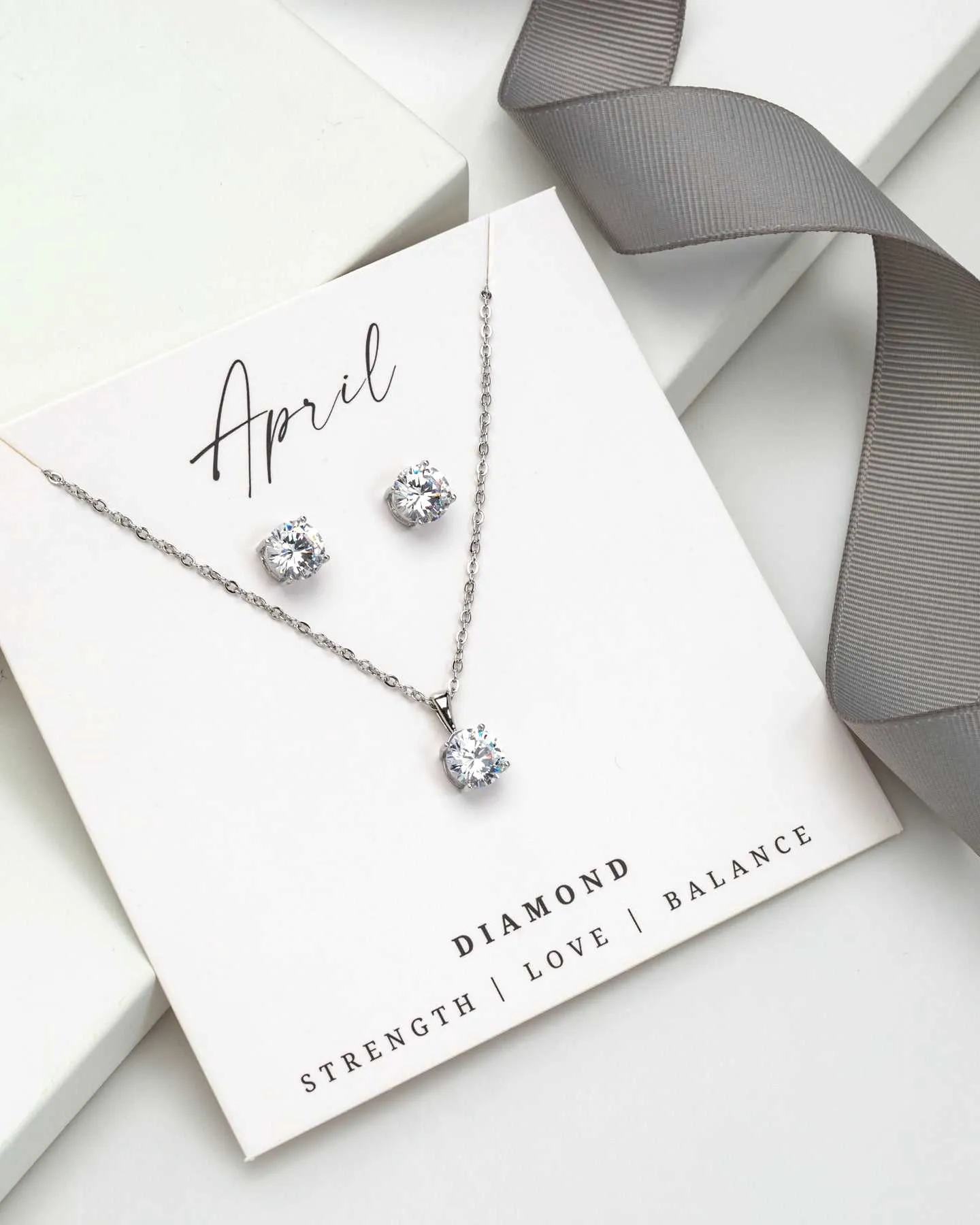 Silver Clear - April Swarovski Crystal Necklace Earrings – Cz Birthstone Stud Earring Circular Pendant Set By callura sold by Zulily