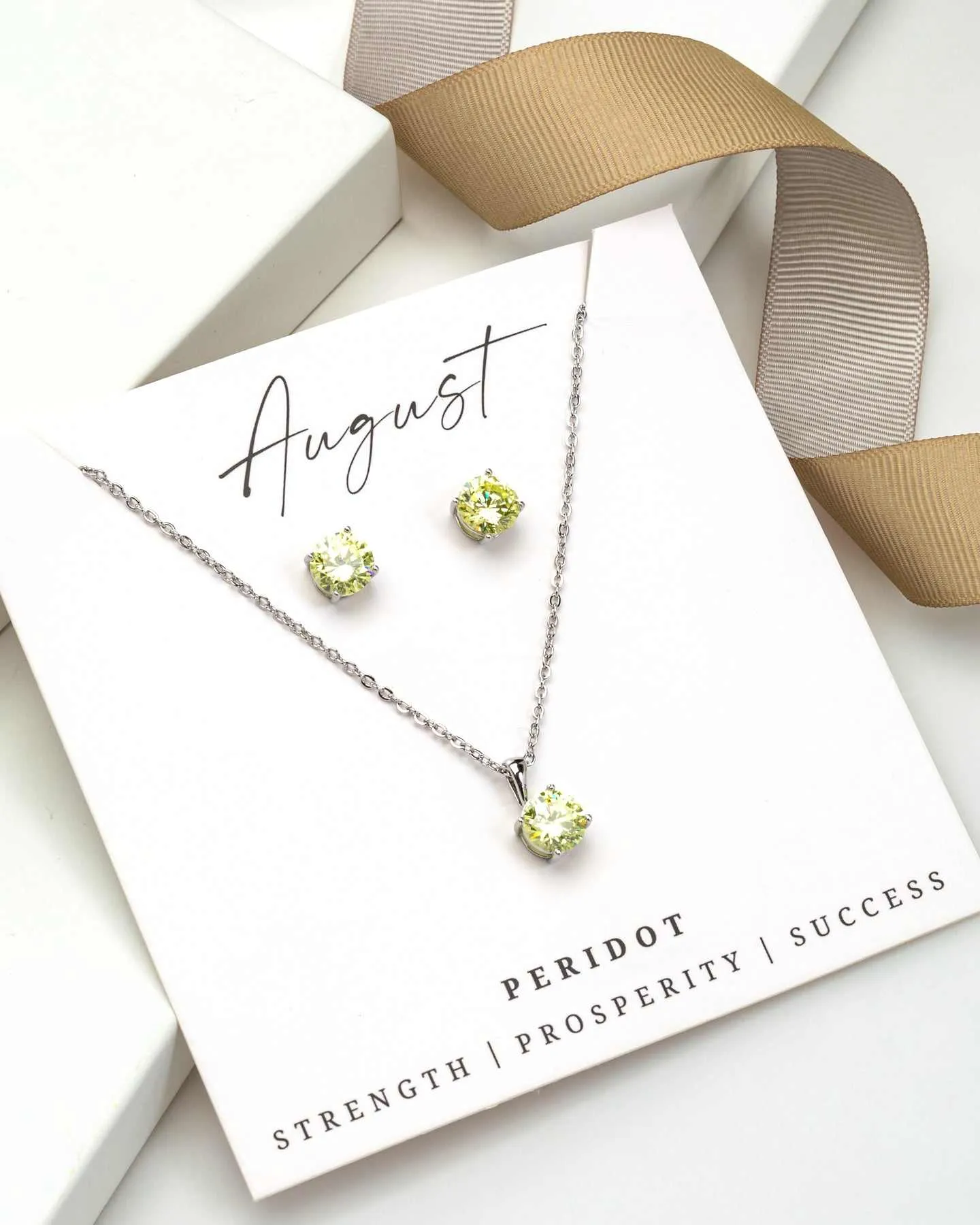 Silver Peridot - August Swarovski Crystal Necklace Earrings – Cz Birthstone Stud Earring Circular Pendant Set By callura sold by Zulily