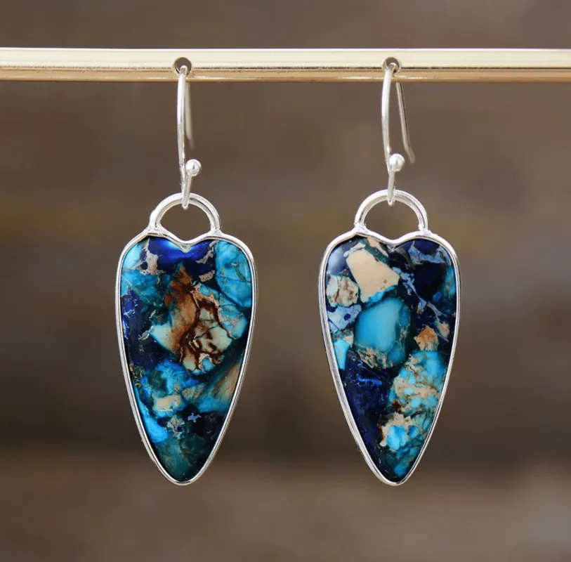 Silvertone Blue Jasper Long Heart Drop Earrings sold by Zulily