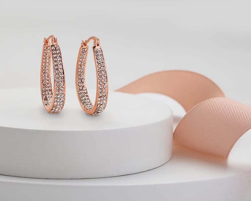 Rose Gold Clear Swarovski Crystal Earrings – Dual Sided Crystal Pave Hoop Earrings By callura sold by Zulily