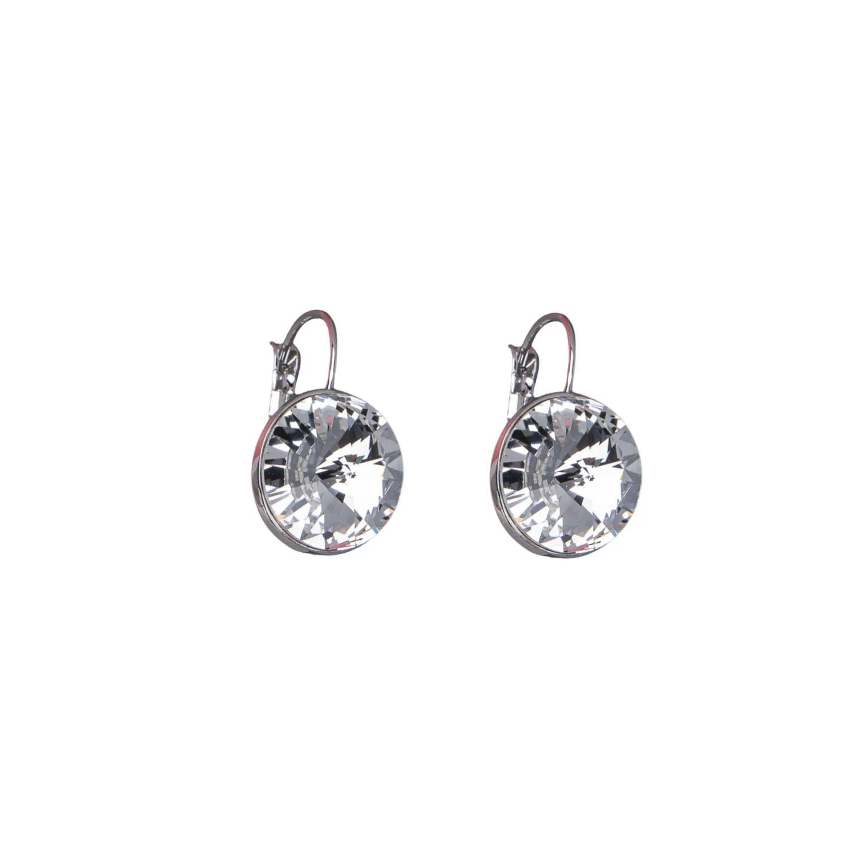 Silvertone Clear Circular Swarovski Crystal Leverback Earrings By callura sold by Zulily