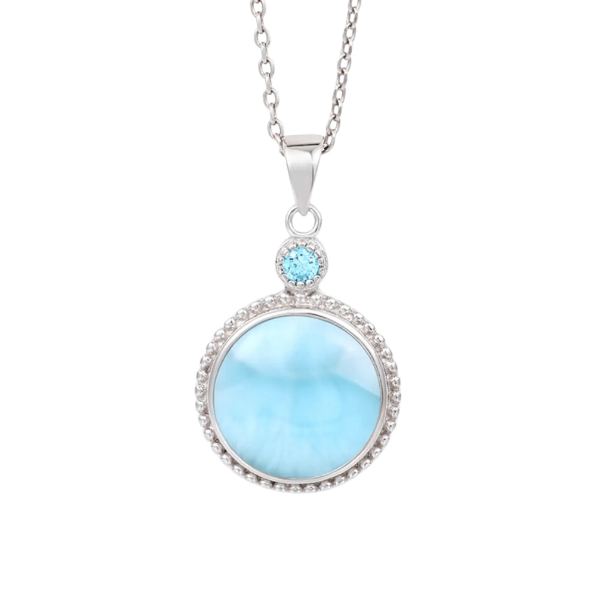 Sky Blue Larimar & Sterling Silver Round Pendant Necklace sold by Zulily