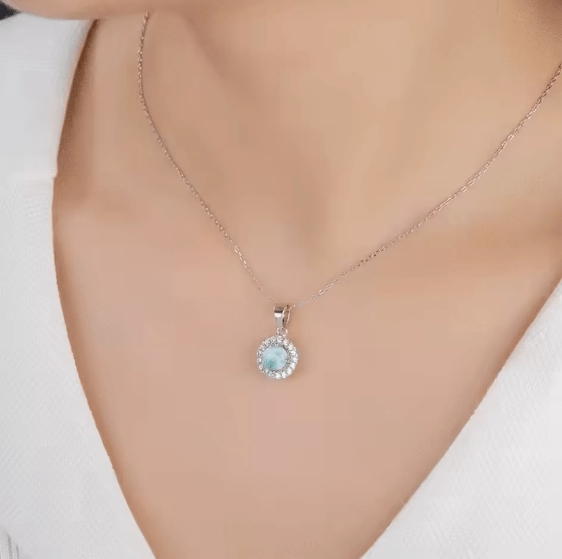Sky Blue Larimar & Sterling Silver Halo Pendant Necklace sold by Zulily product image thumbnail 2