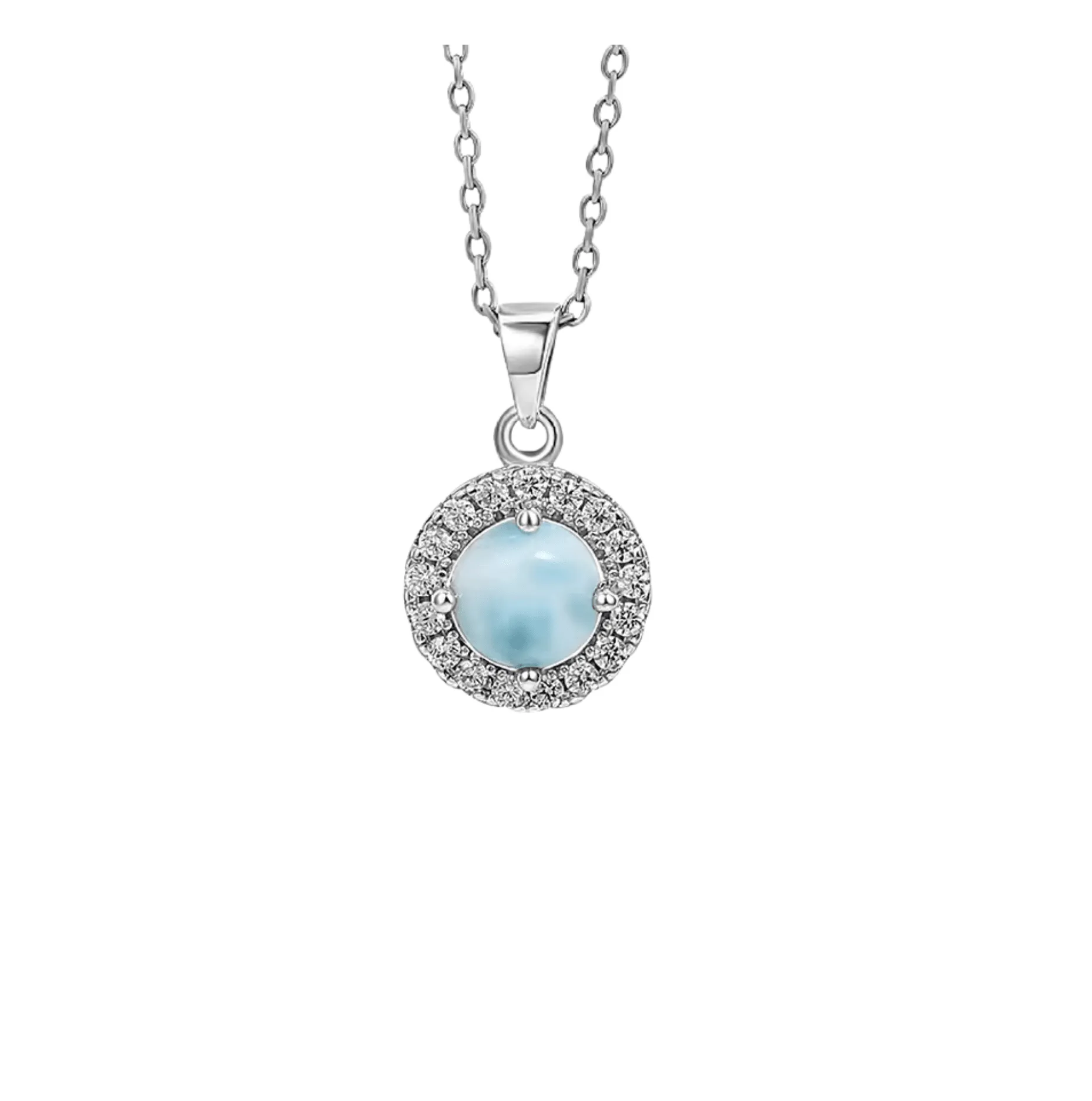 Sky Blue Larimar & Sterling Silver Halo Pendant Necklace sold by Zulily