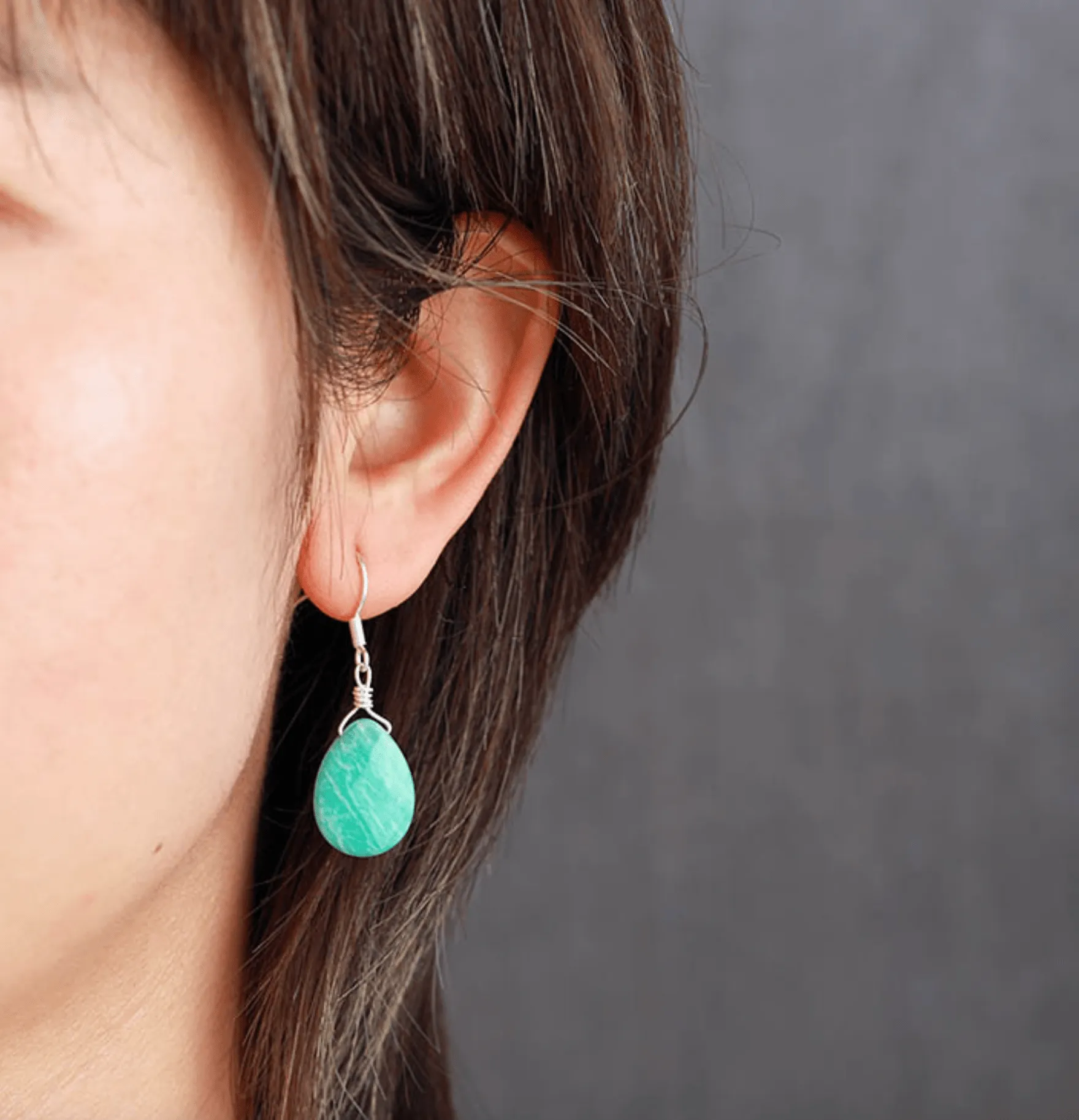 Silvertone Teardrop Amazonite Drop Earrings sold by Zulily product image thumbnail 2