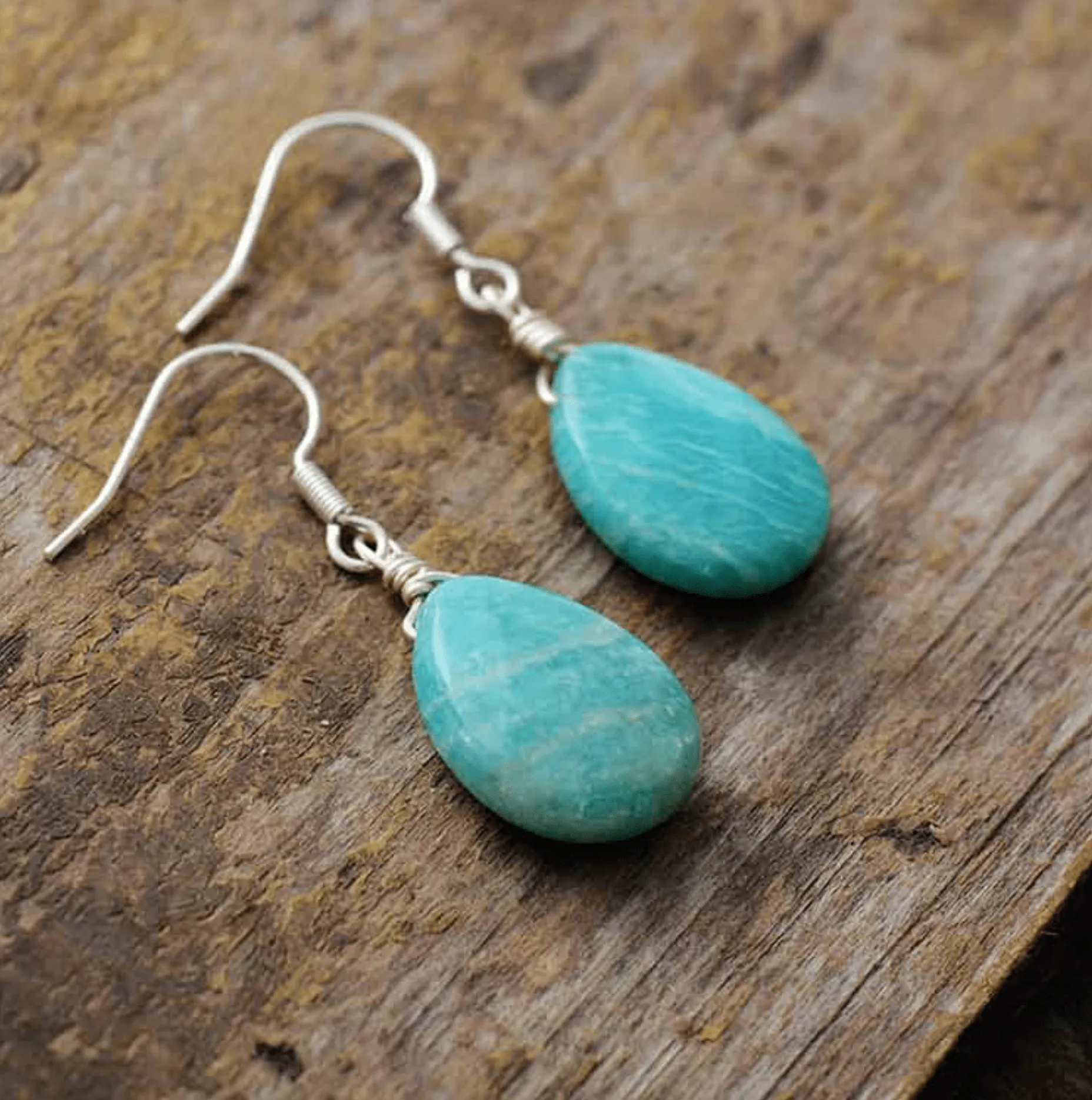 Silvertone Teardrop Amazonite Drop Earrings sold by Zulily