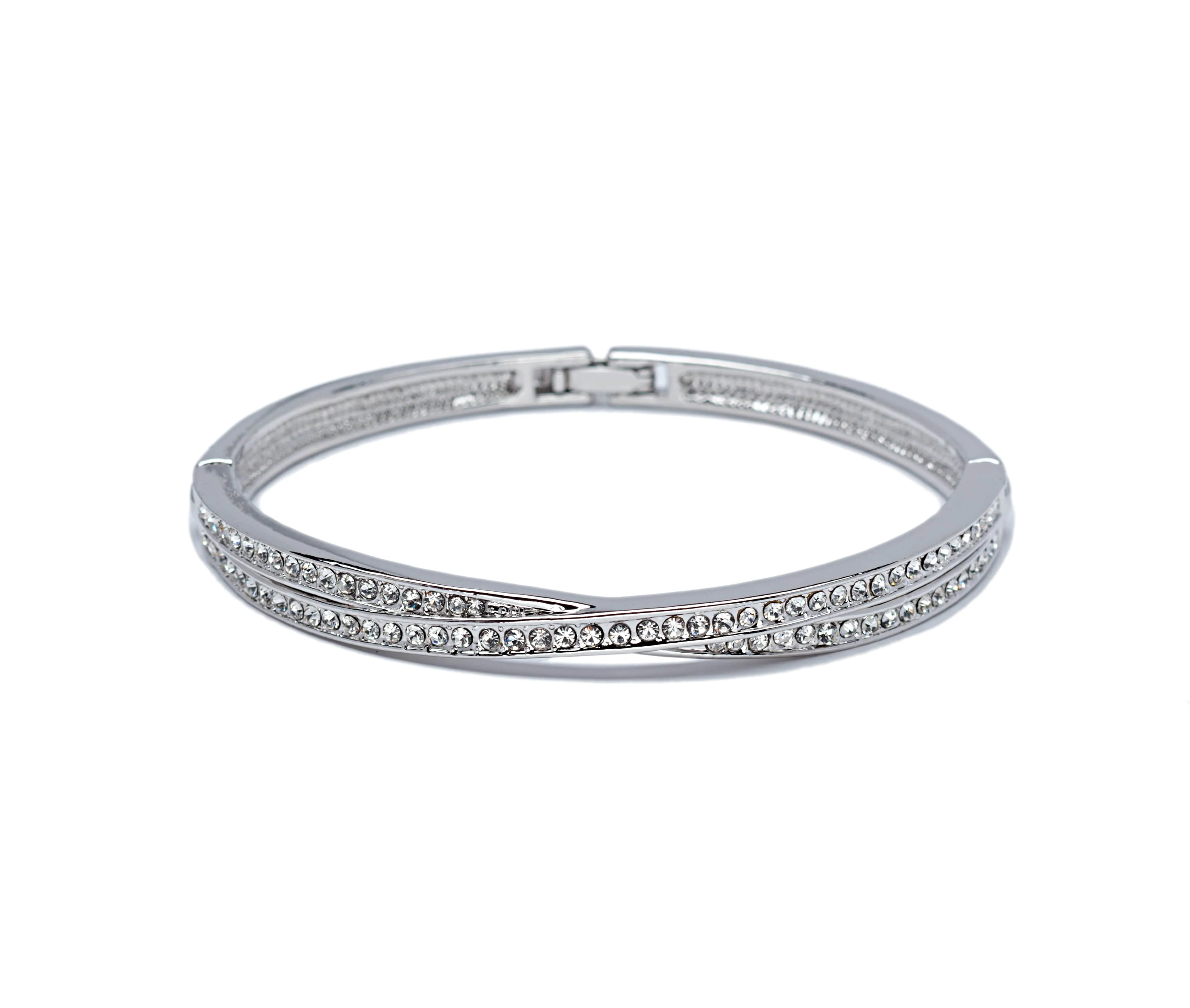 Silvertone Clear Swarovski Crystal Crossover Bangle Bracelet By callura sold by Zulily