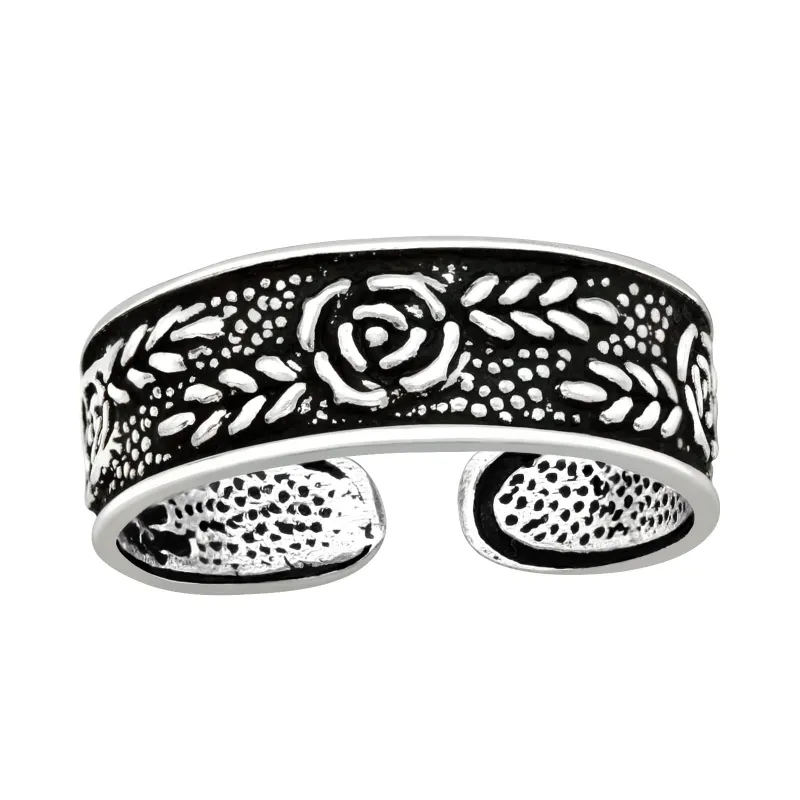 Sterling Silver Oxidized Rose Flower Toe Ring sold by Zulily