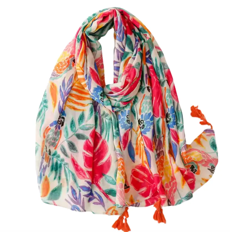 Tropical Parrot Print Tassel Scarf sold by Zulily