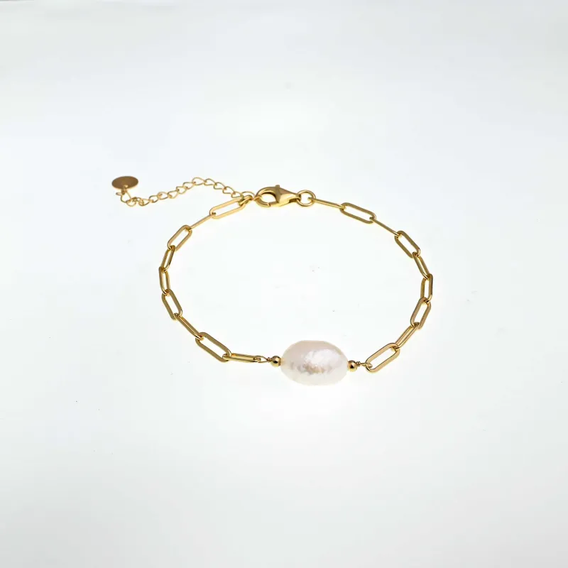 V3 Jewelry Freshwater Pearl 18k Gold Plated Sterling Silver Paperclip Adjustable Bracelet sold by Zulily