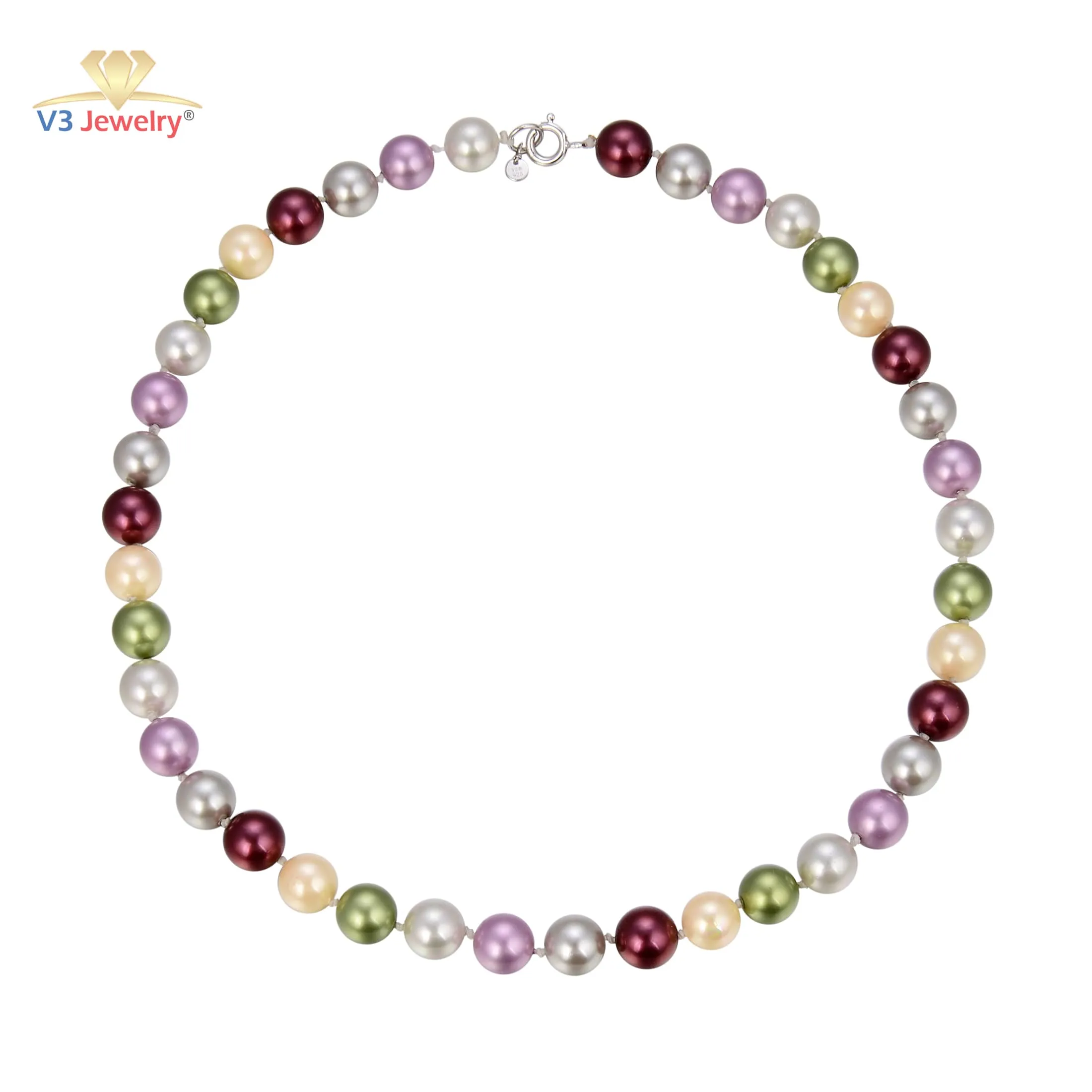 10MM Multi Color Cultured Pearl Necklace with Sterling Silver Clasp. sold by Zulily
