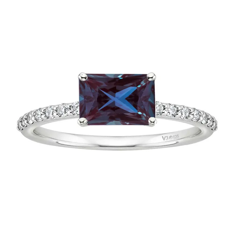 V3 Jewelry Sterling Silver Color Changing Alexandrite and White Topaz Emerald Cut Solitaire Ring sold by Zulily