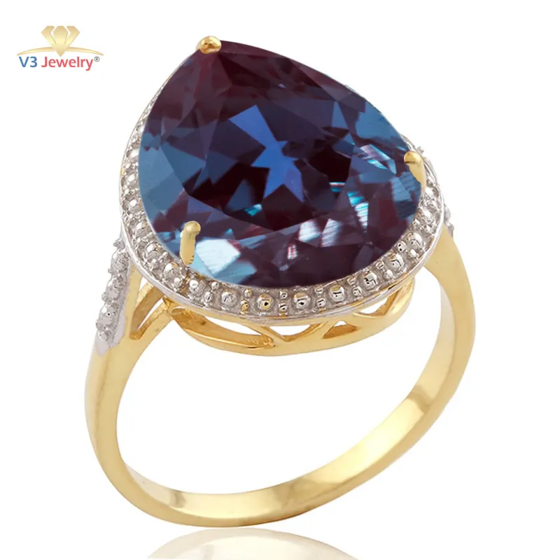 V3 Jewelry 8.50CT Color Changing Alexandrite Tear Drop Solitaire 18K Gold plated Sterling Silver Ring sold by Zulily