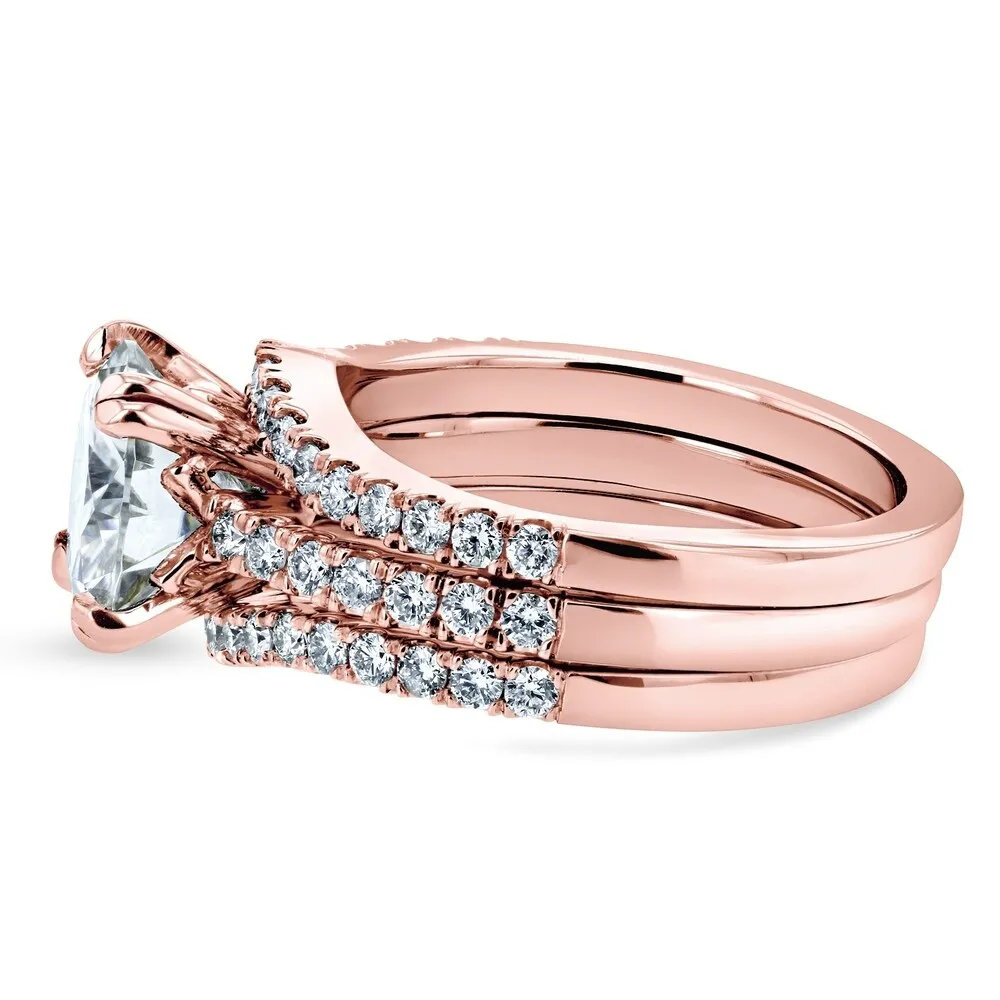 Annello by Kobelli 14k Gold 2 1/2ct TGW Moissanite and Lab Grown Diamond 3pc Bridal Rings Set (HI/VS, DEF/VS) - Pink sold by Zulily product image thumbnail 5