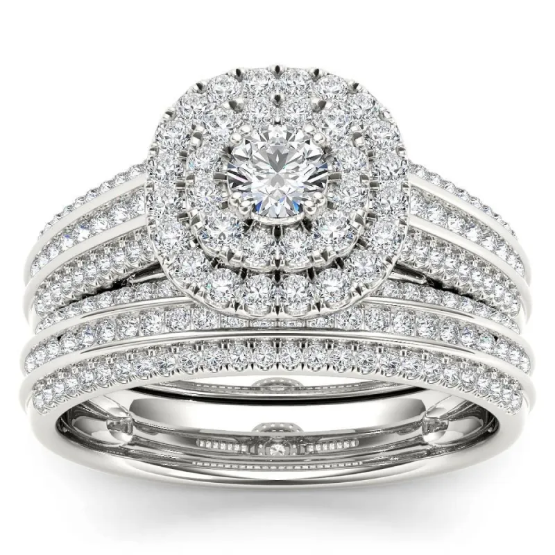 De Couer 10k White Gold 1ct TDW Double Halo Diamond Bridal Set - White H-I sold by Zulily
