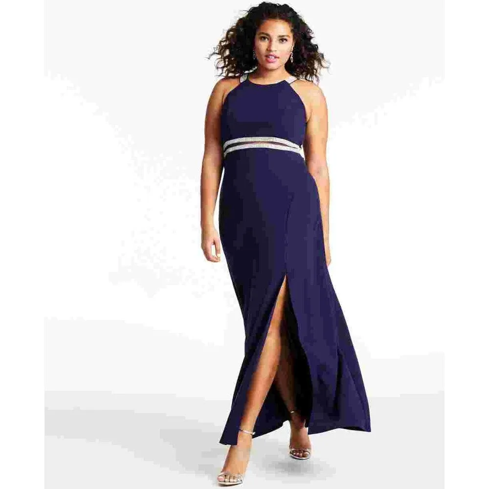 Sequin Hearts Women's Trendy Plus Embellished Halter Gown Blue Size 16 sold by Zulily