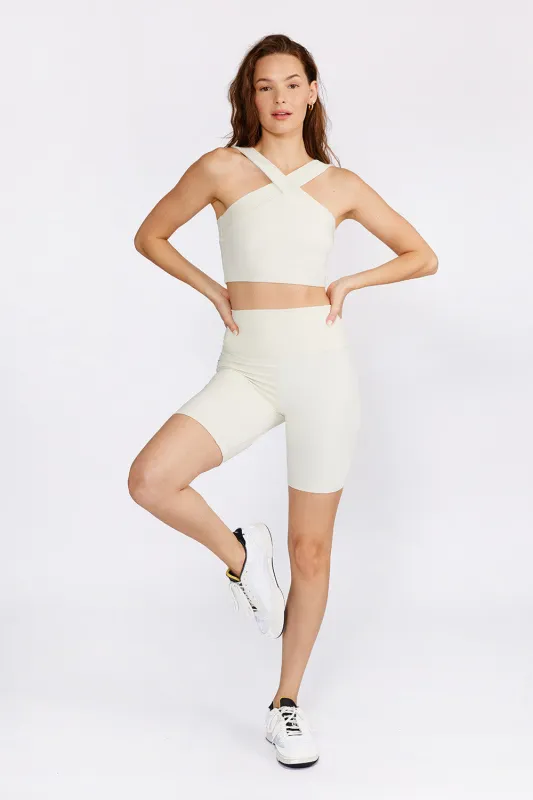 Cream Yoga Women's Drew biker shorts cream sold by Zulily