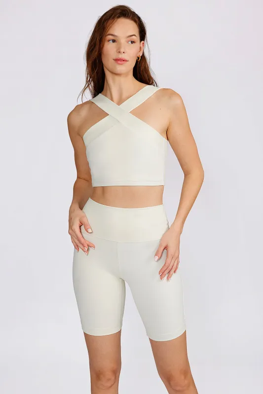 Cream Yoga Women's Leah cross neck bra top cream sold by Zulily