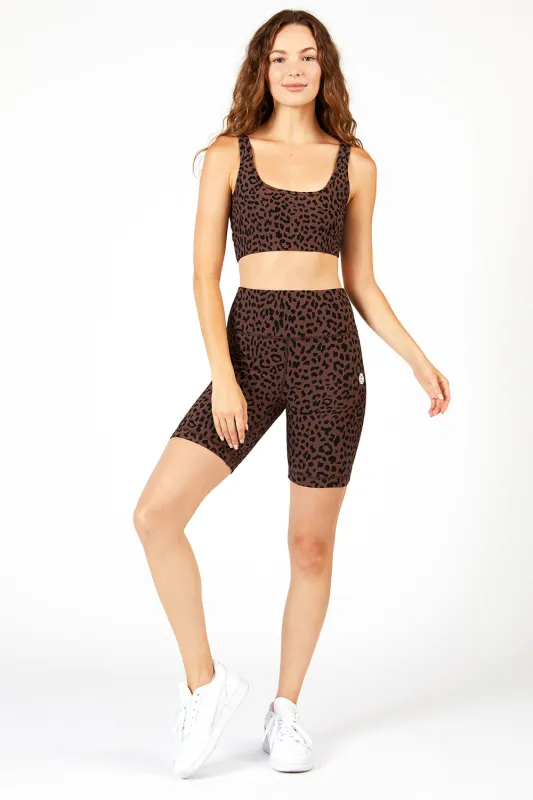 Cream Yoga Women's Harper print biker shorts brown cheetah 8" sold by Zulily