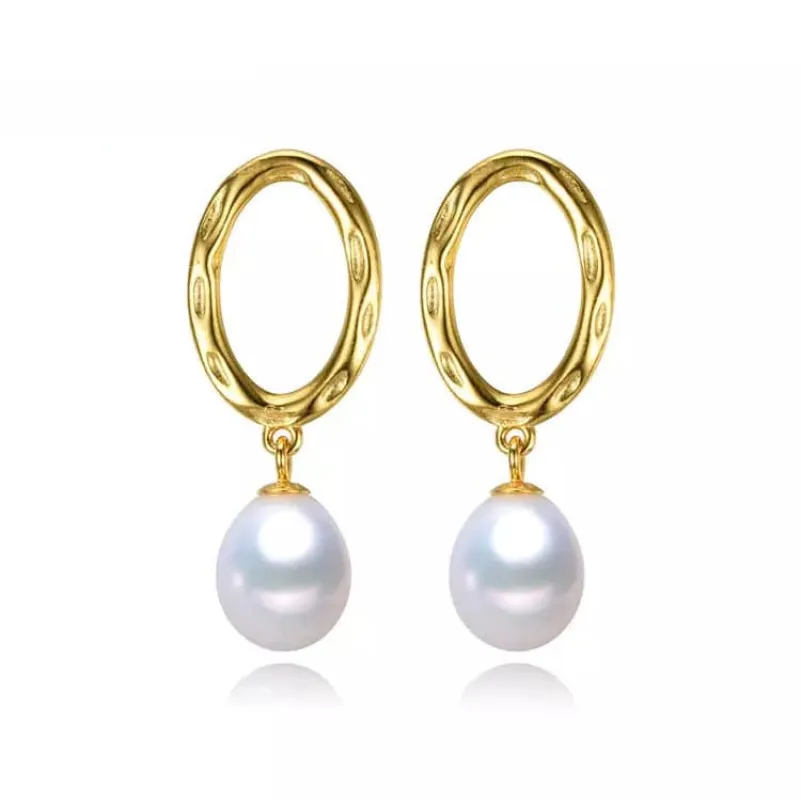 Cultured Pearl & 14k Gold-Plated Open Oval Drop Earrings sold by Zulily
